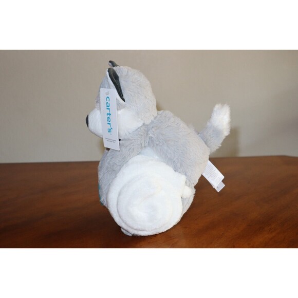 NEW Carters Plush Stuffed Animal Puppy Husky Dog w/ Security Blanket Lovey 26x30 - Picture 4 of 11